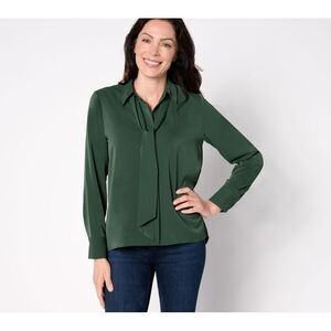 Studio Park Women's Top Sz M Removeable Bow-Tie Shirt Green A663890